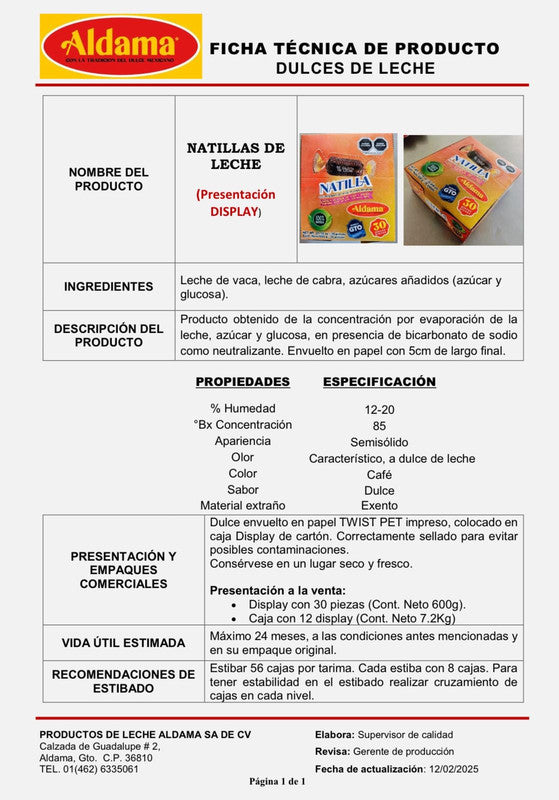 Display Natillas de Leche (Box with 3 display of 30pc of 20g each)