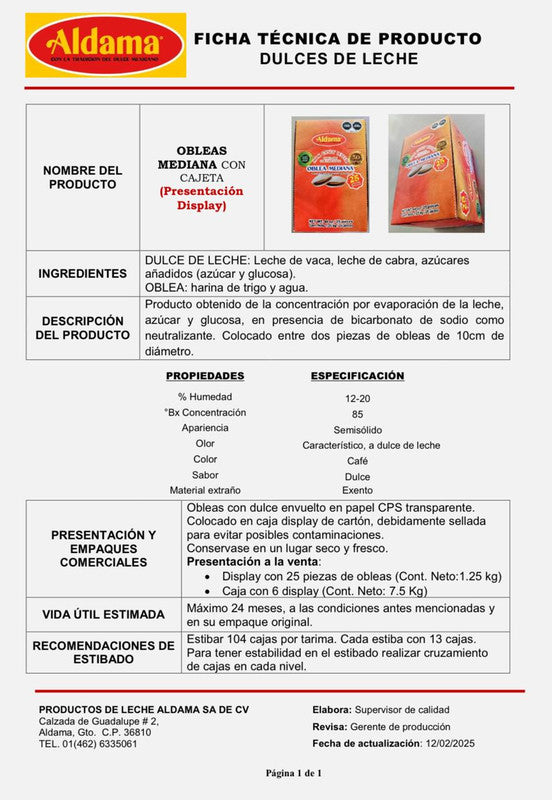 DISPLAY Obleas Mediana con Cajeta (Box with 6 display of 25pc each)